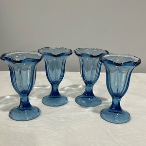 Vintage Blue glass tulip Parfait Glasses Ice Cream Sunday Bowls set of 4